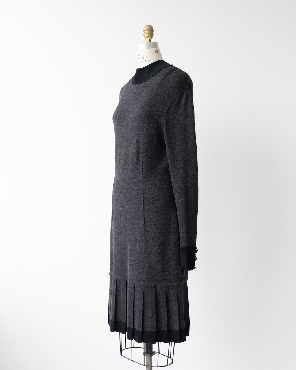 Chanel 1990s Black Gold Button Wool Knit Dress
