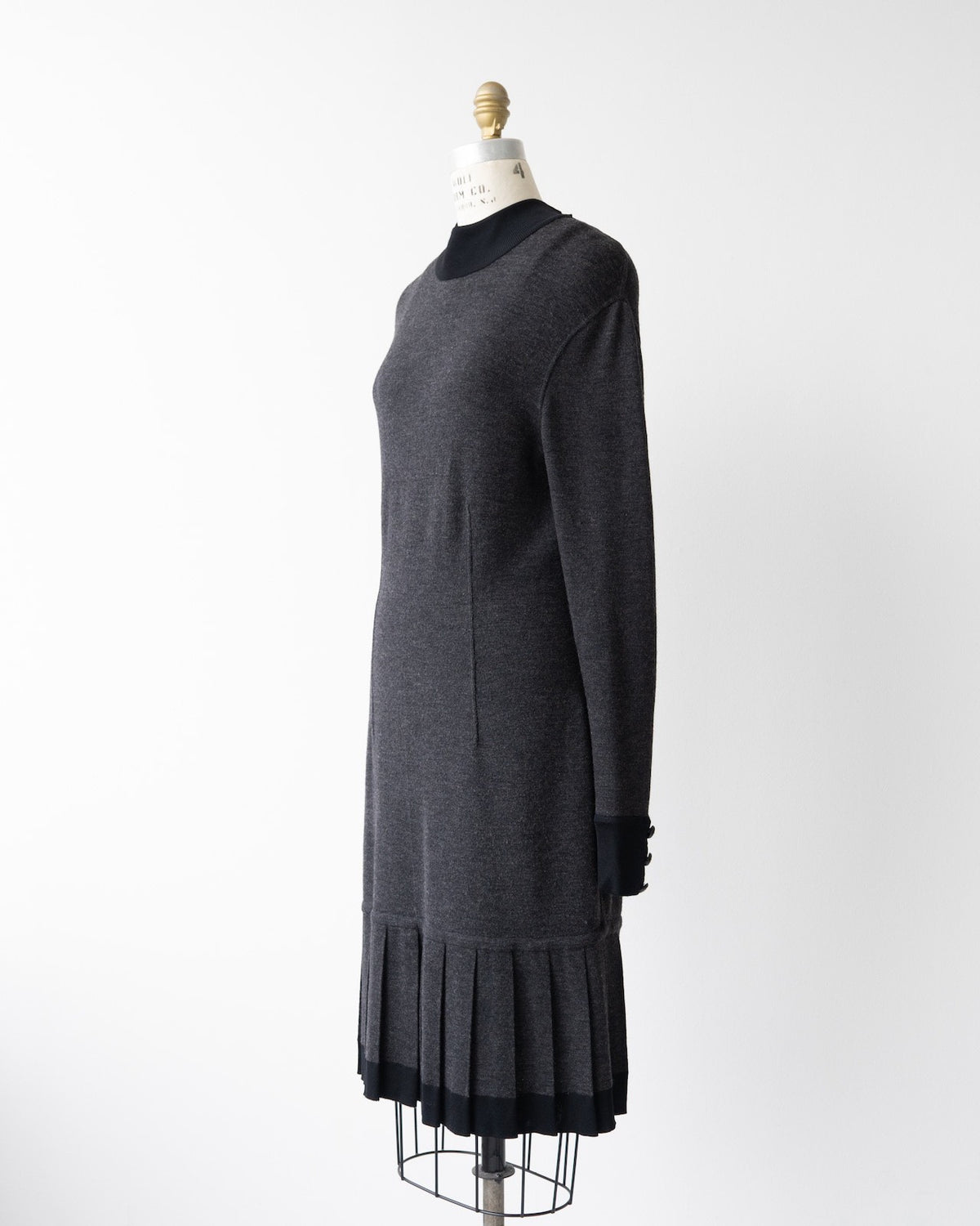 Chanel 1990s Black Gold Button Wool Knit Dress