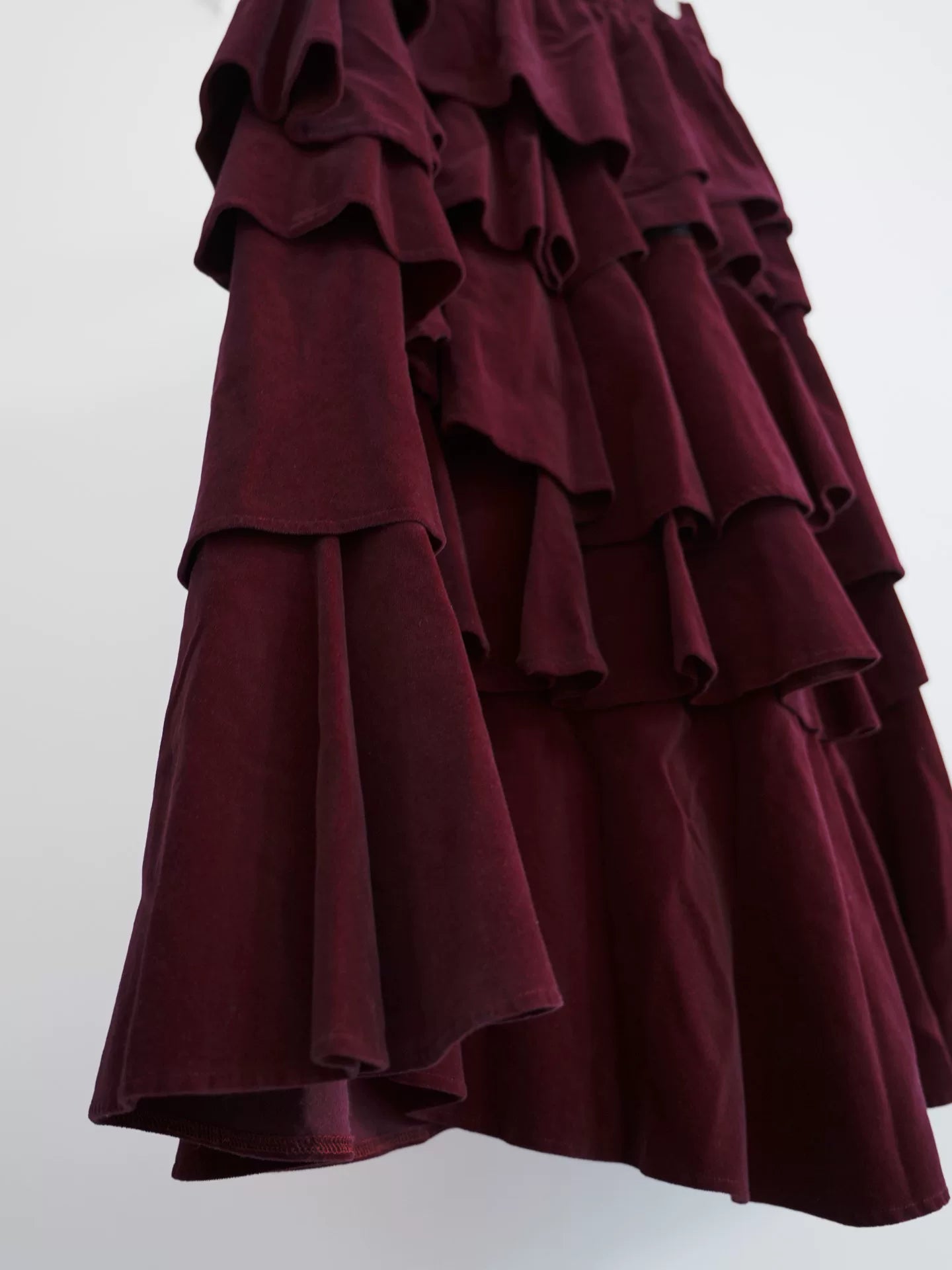 Comme Des Garcons Red Velvet Tiered Skirt - Devines