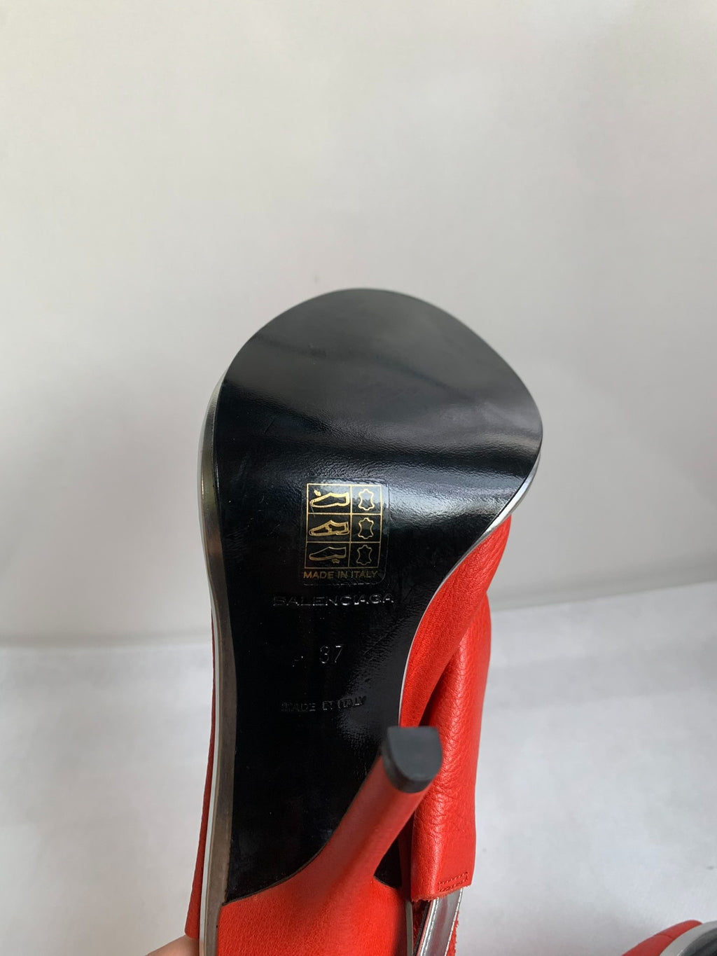 Balenciaga Red Metal Buckle Lambskin Heels
