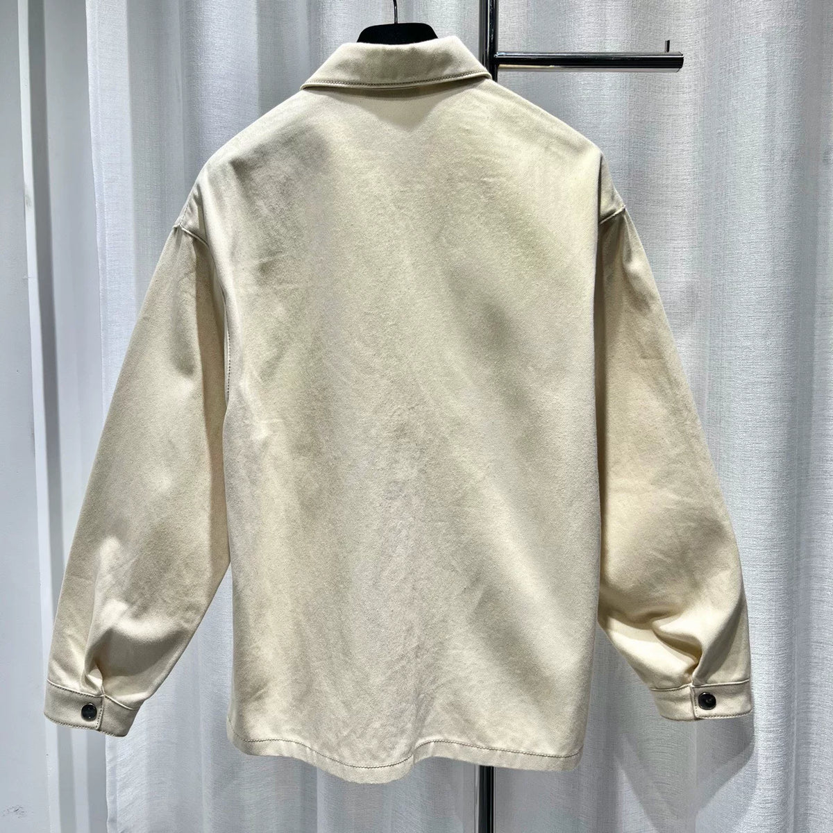 Prada Beige Metal Triangle Logo Snap-Button Combed Cotton Denim Jacket