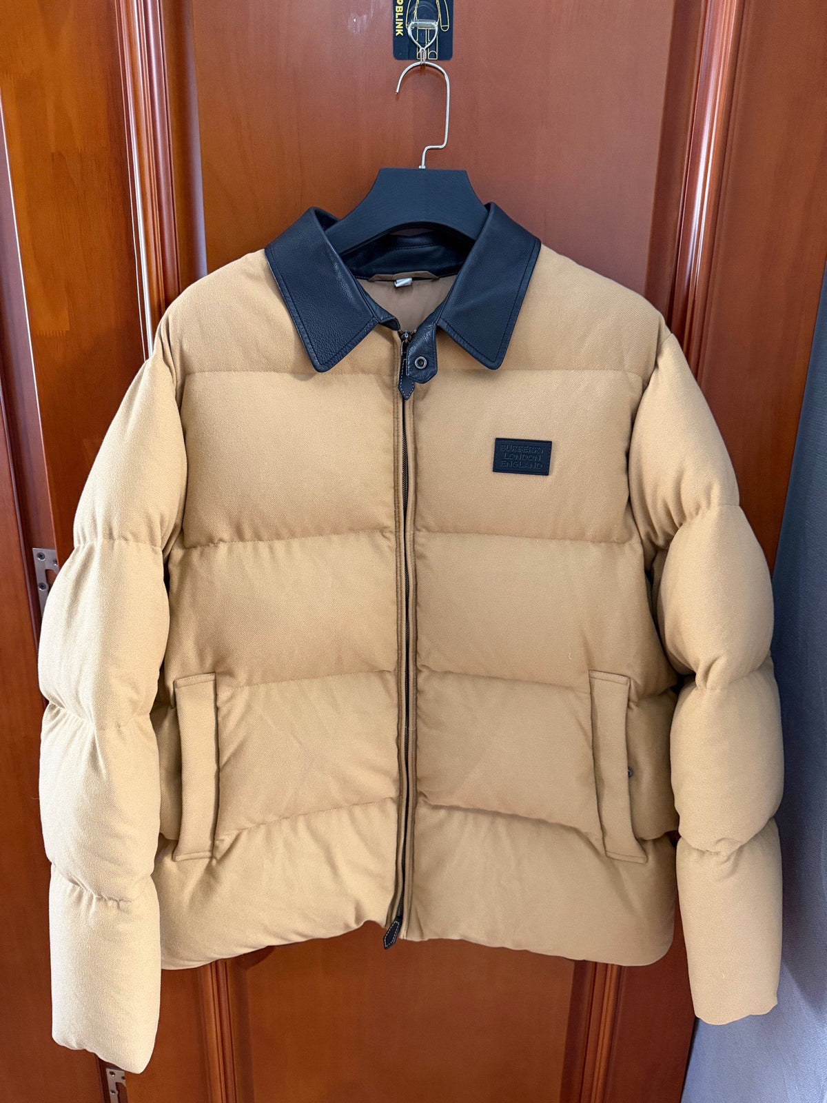 Burberry Wool Blend Leather-Collar Puffer Jacket