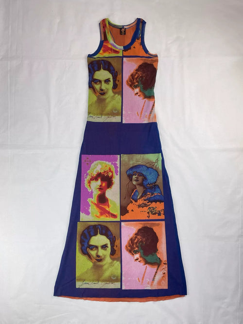 2002 Spring/Summer Jean Paul Gaultier Woman's Face Portrait Mesh Tank Maxi Dress