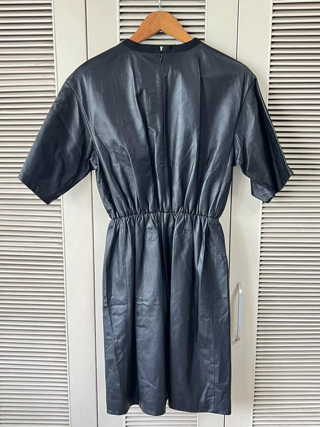 Prada Black Lambskin Logo Drawstring Sheepskin Dress