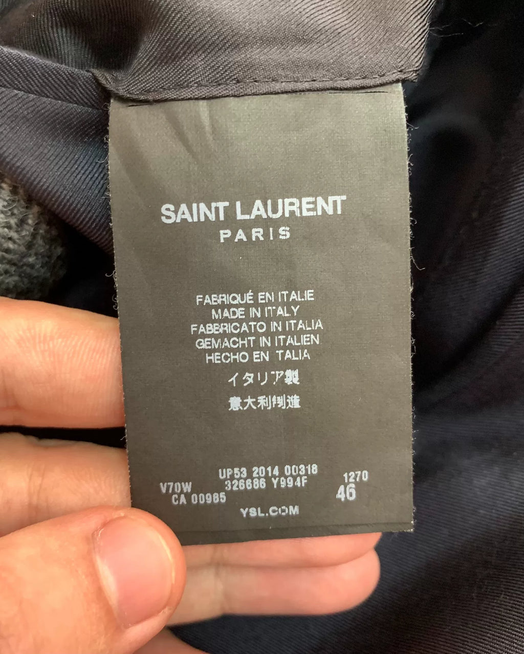 Saint Laurent FW14 Grey Herringbone Lambskin Elbow Patch Blazer