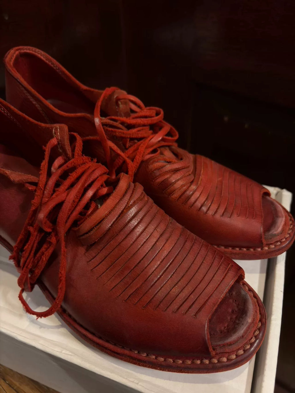 Guidi SS16 Red CV24T 1003C Fish-Mouth Cut Stripe High-Heel Calfskin Derby Shoes
