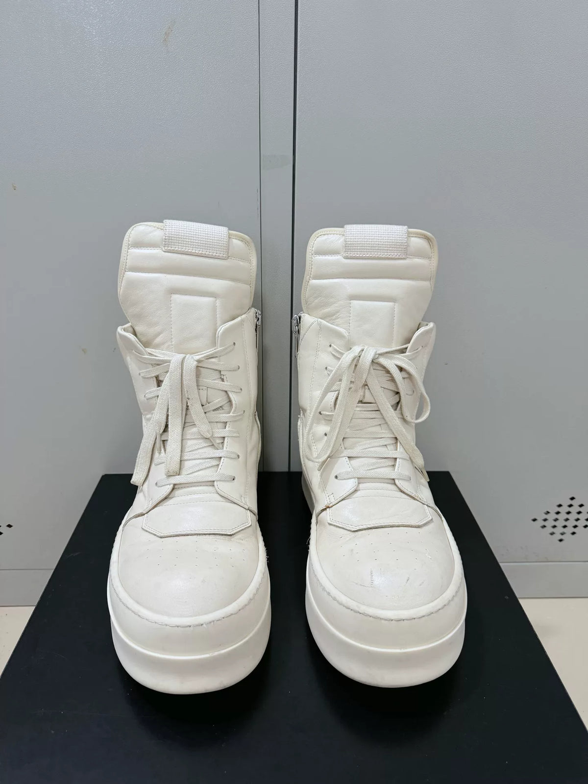 Rick Owens White Milk Thick-Sole Inverted-Triangle Sneakers