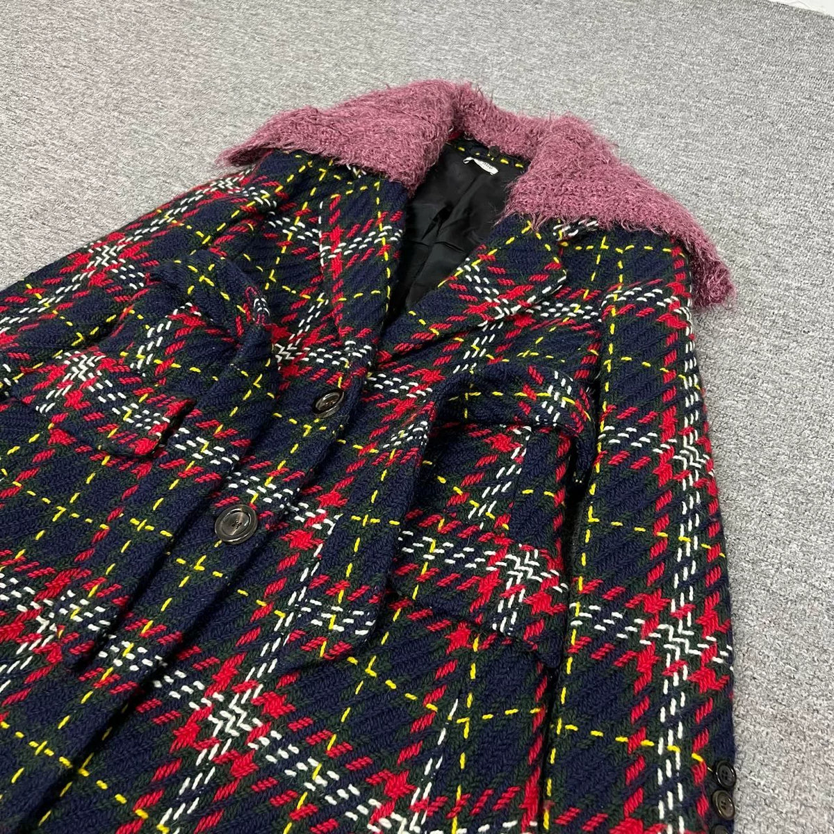 Miu Miu Fur Plaid Coat