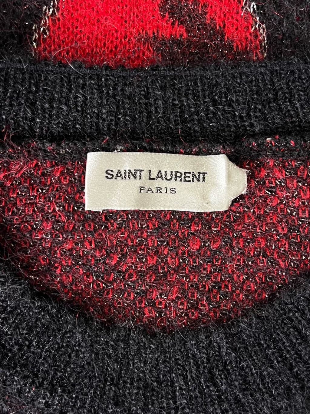 Saint Laurent black mohair sweater with heart and lightning bolt design