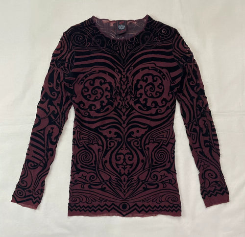 1996 Spring/Summer Jean Paul Gaultier Cyberbaba Cyber Hippie Tribal Tattoo Mesh Tattoo Top