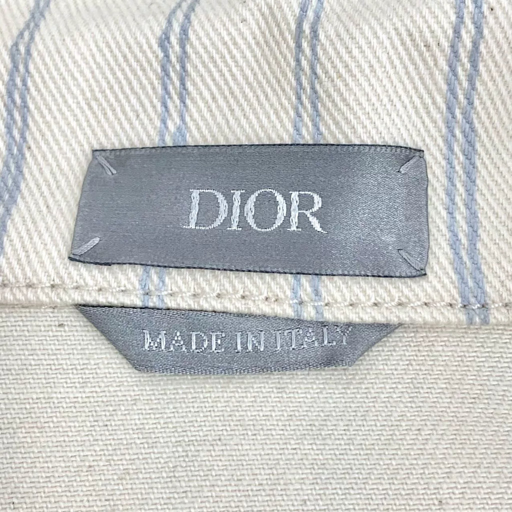 Dior Beige Vertical Stripe Logo Letter Embroidered Cotton Collared Single-Breasted Long Sleeve Shirt