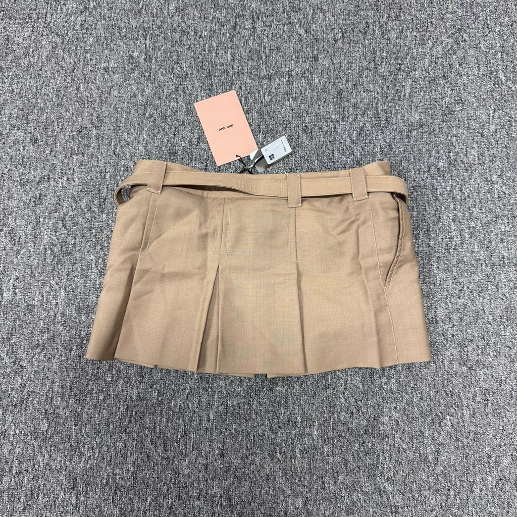 Miu Miu Metallic Belt Khaki Skirt