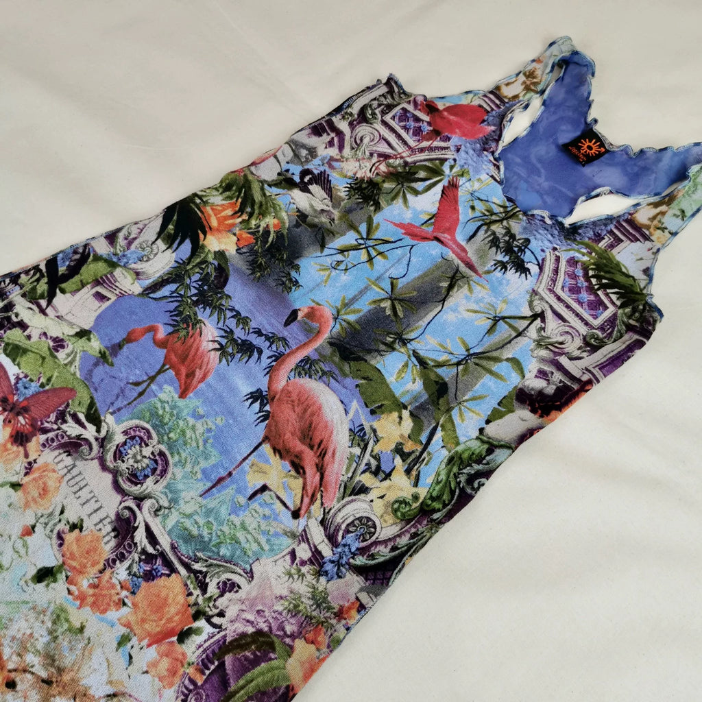 Jean Paul Gaultier Flamenco Flamingo Tropical Floral Mesh Vest Dress