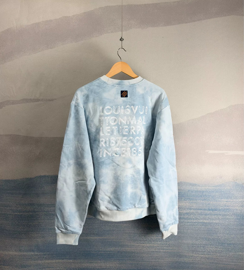 Louis Vuitton SS26 White Blue Tie-Dye Letter Embroidered Sweater