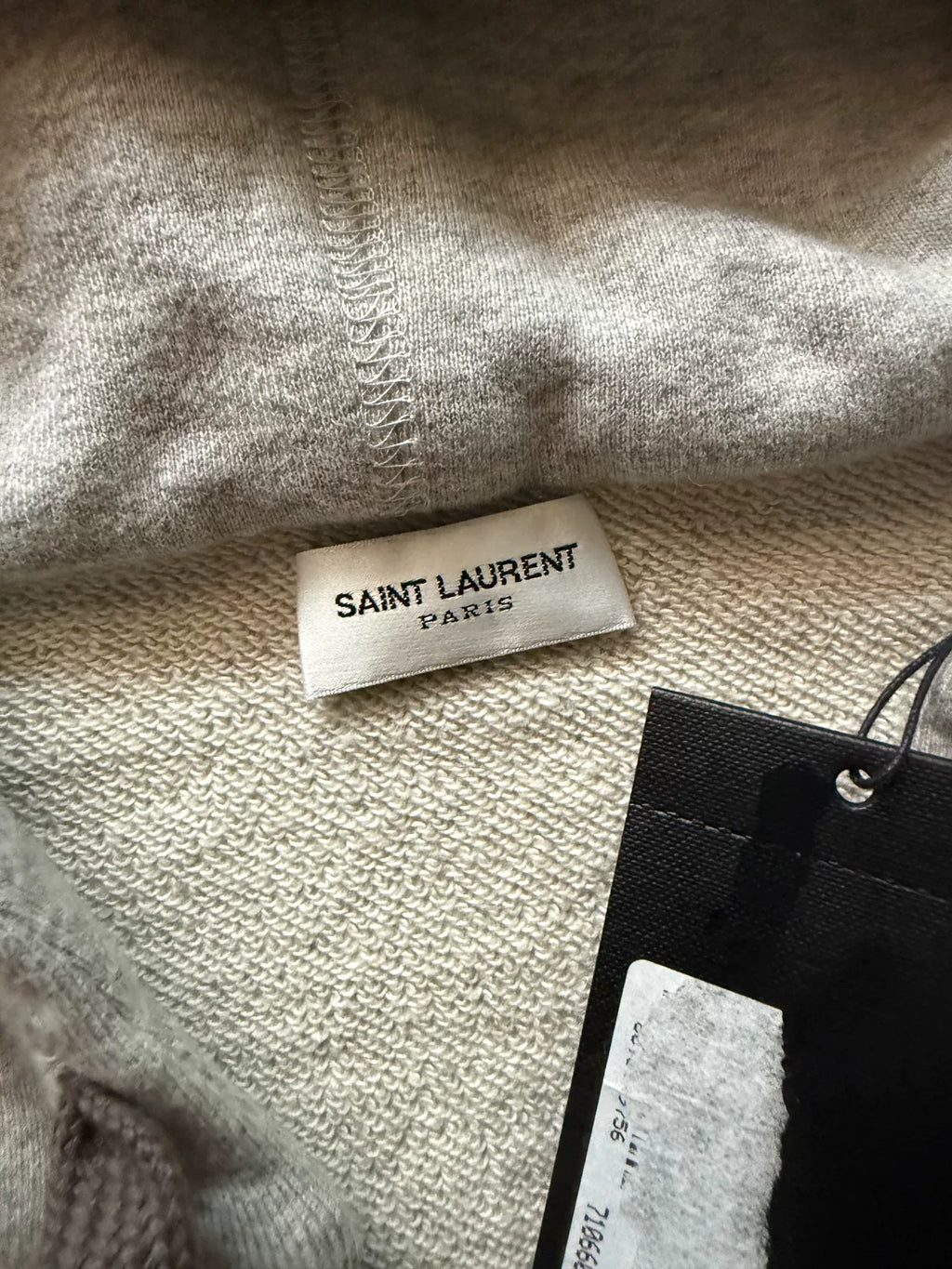 Saint Laurent 17AW Distressed Patch Hooded Gray Sweater by Anthony Vaccarello