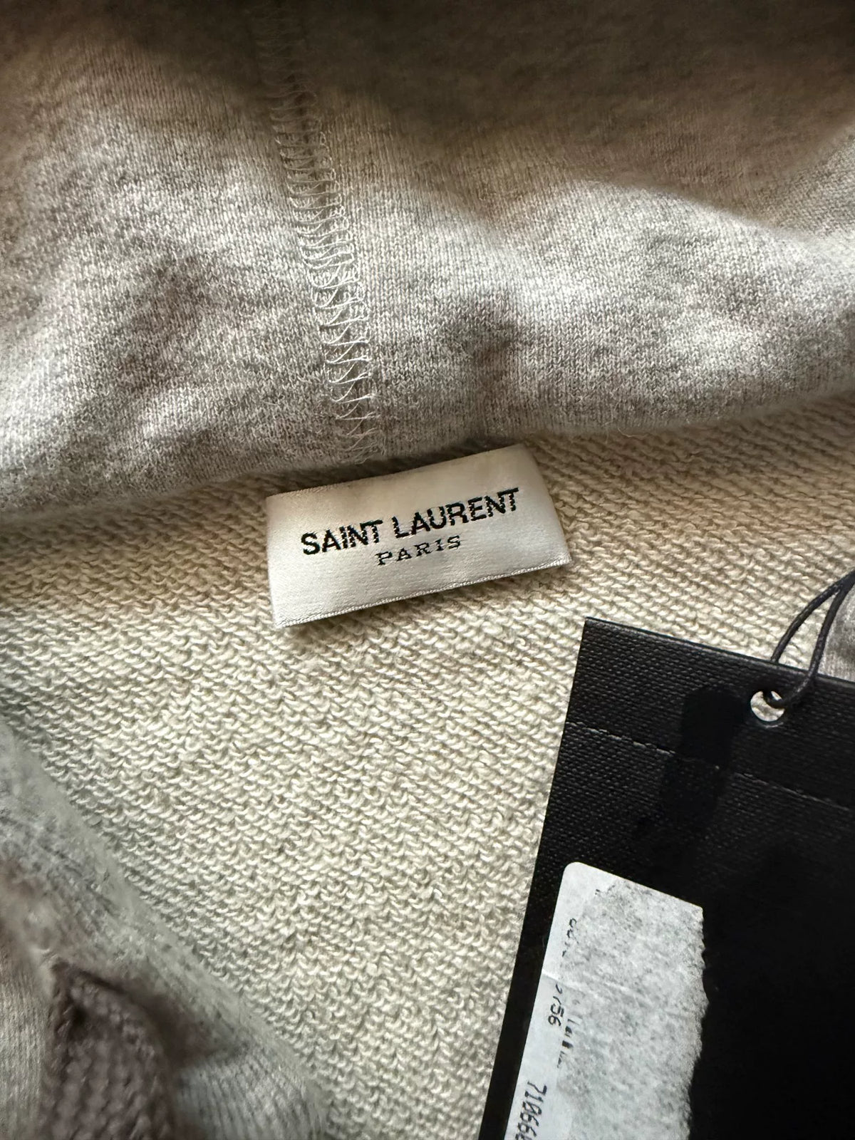 Saint Laurent 17AW Distressed Patch Hooded Gray Sweater by Anthony Vaccarello