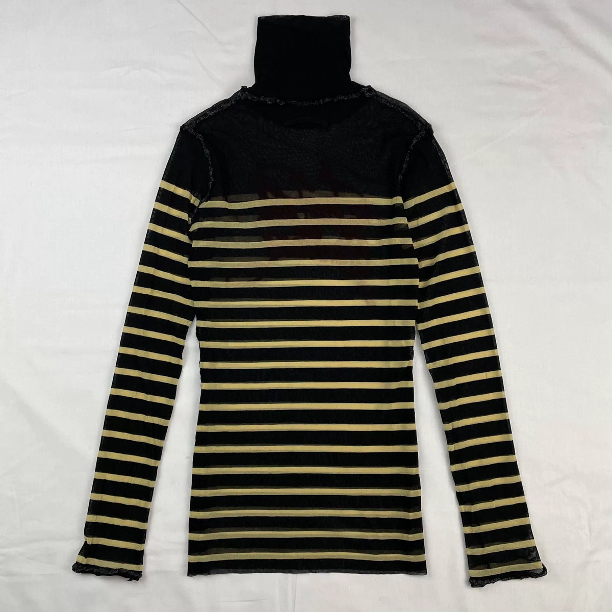 2001 Fall/Winter Jean Paul Gaultier Striped Elastic Mesh Turtleneck Long-Sleeve T-Shirt