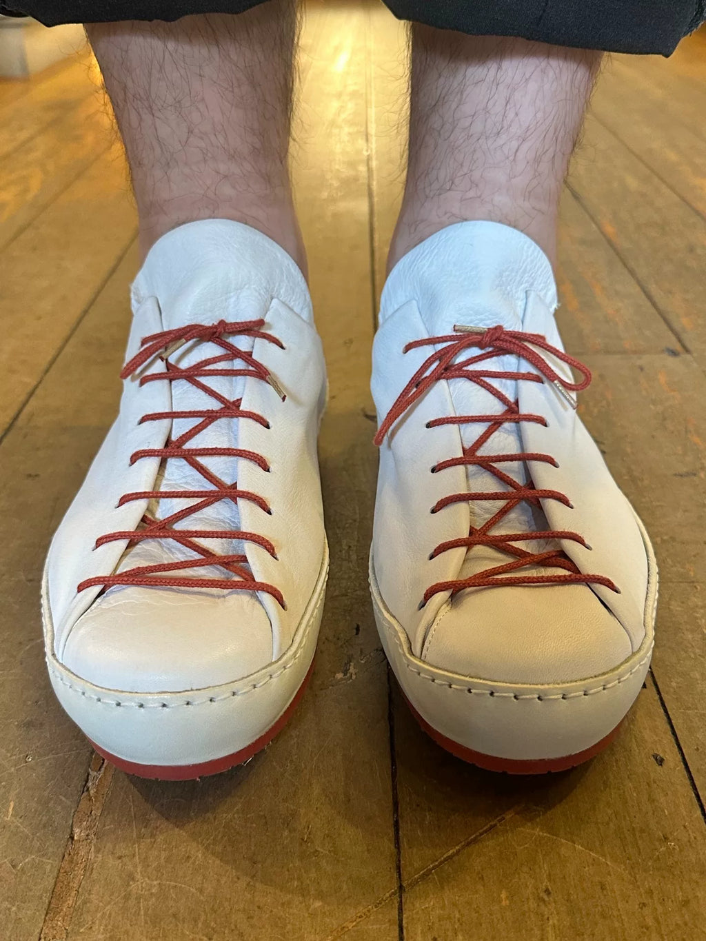M.A+ SS19 White Double Fold One Piece Calfskin Sneakers