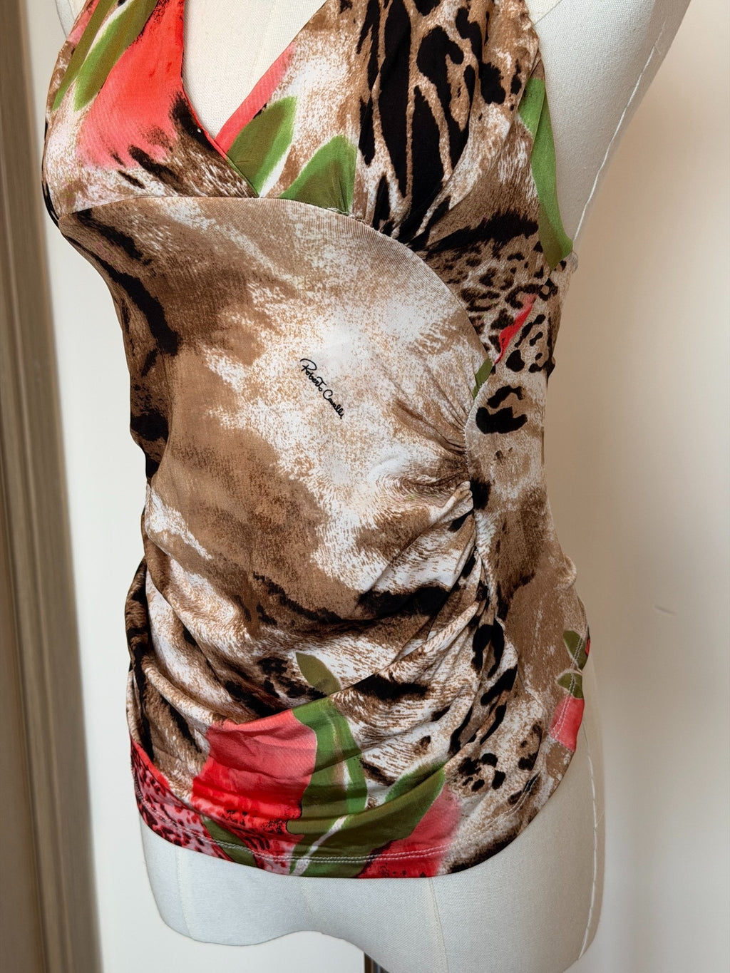 roberto cavalli rare vintage leopard print butterfly orchid print top