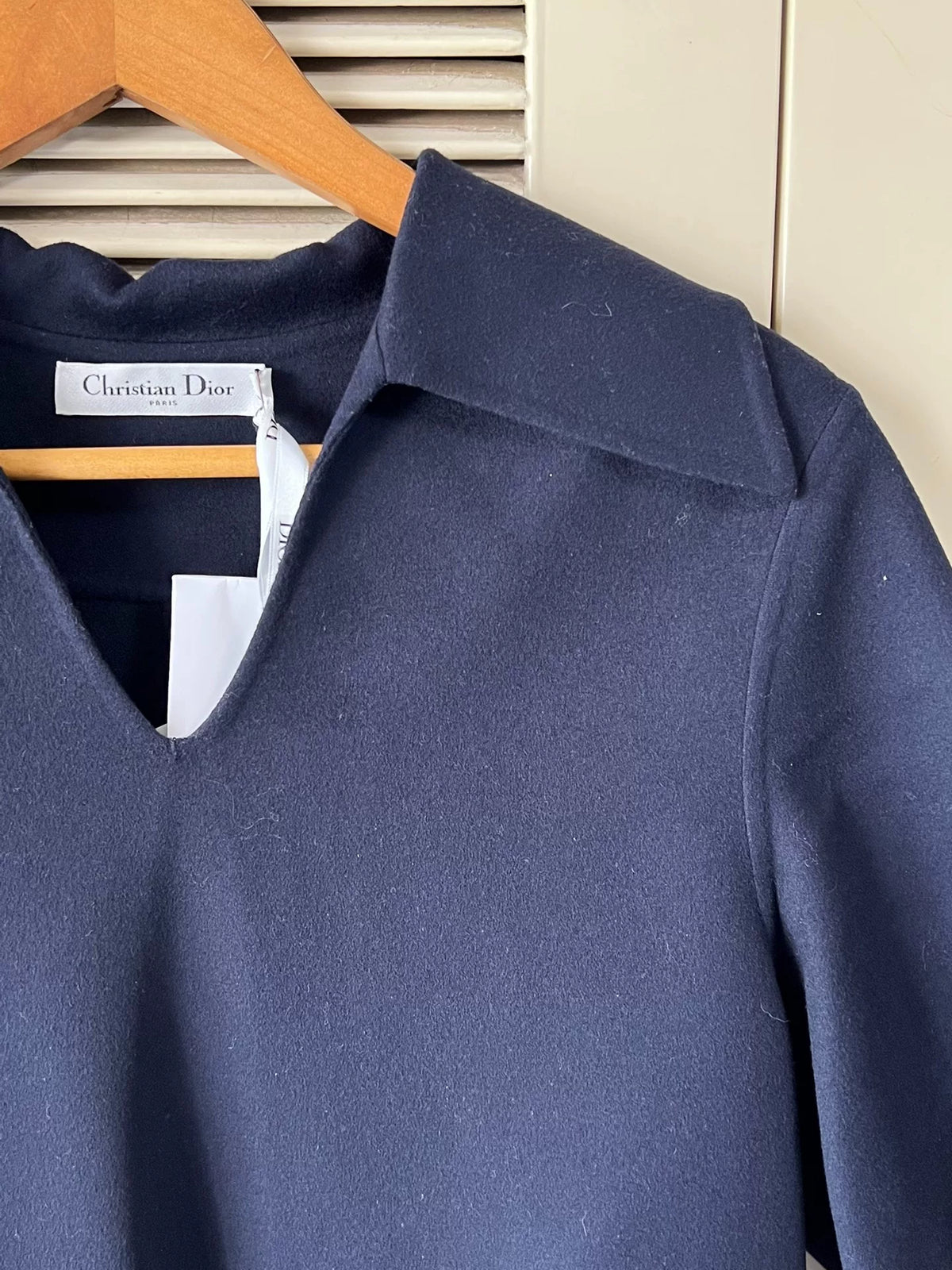 Dior Lapel Drawstring Navy Wool Top