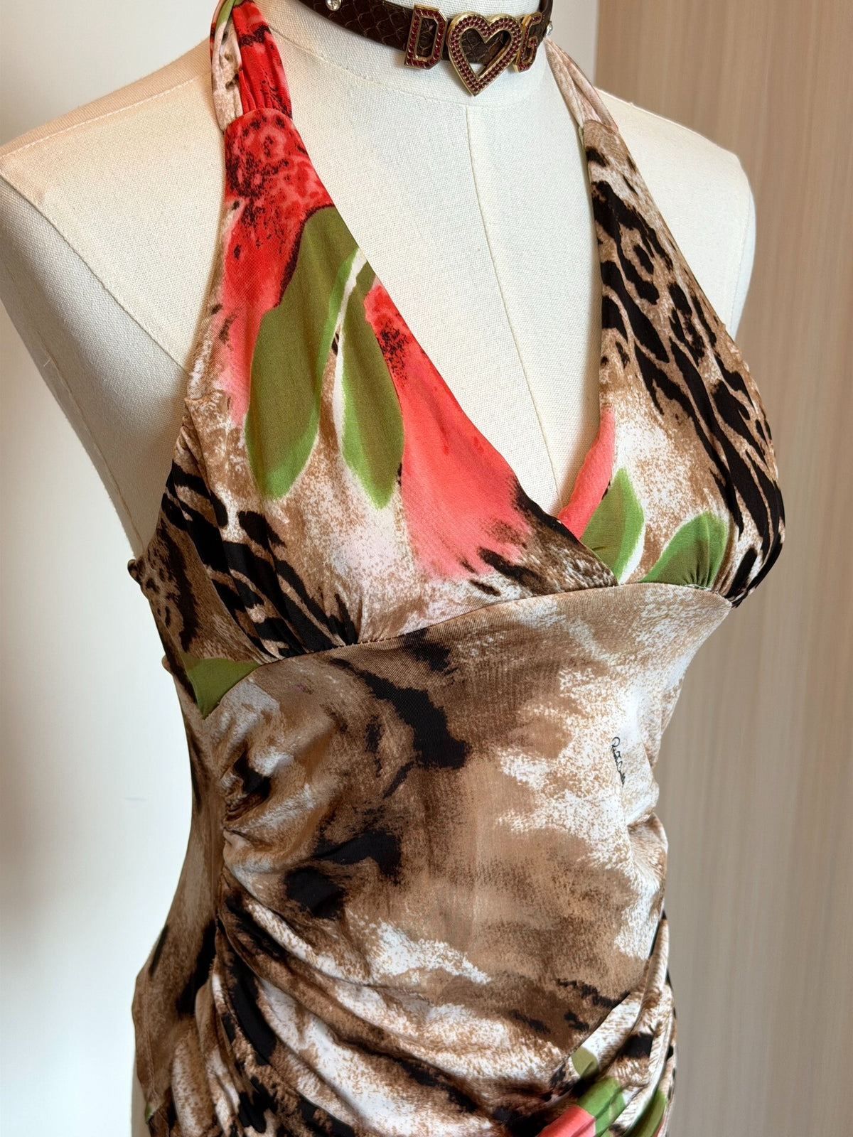 roberto cavalli rare vintage leopard print butterfly orchid print top