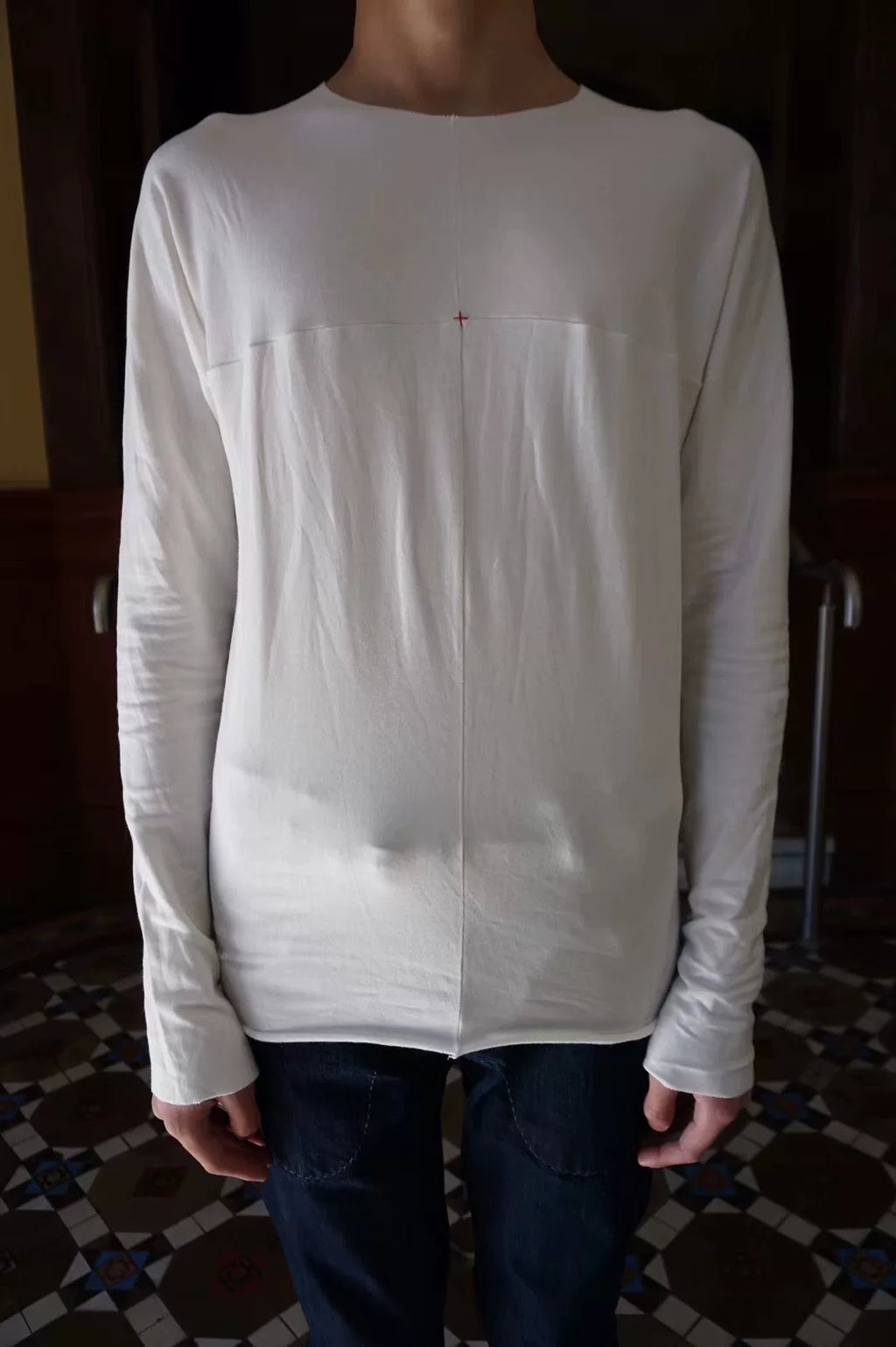 M.A+ AW18 White One Piece Cross Cut Cotton Tee