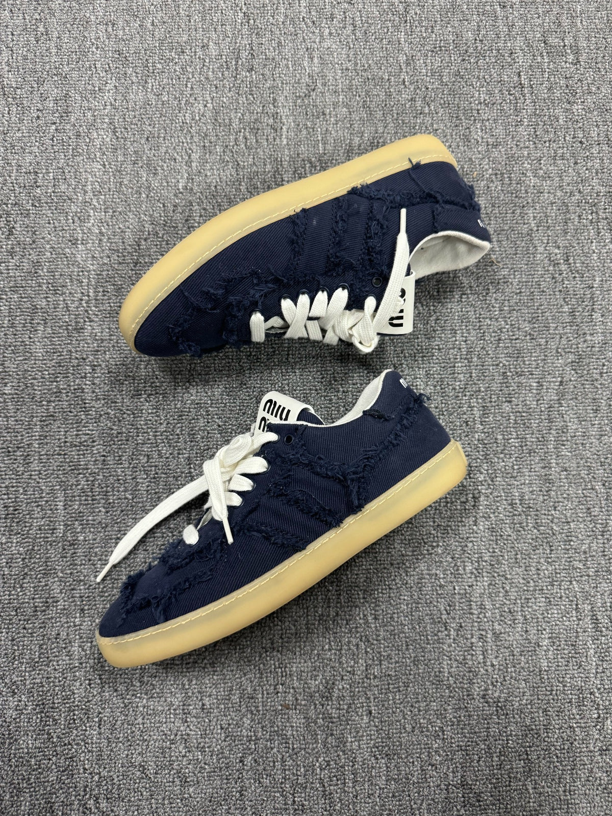Miu Miu Blue Distressed Canvas Low-Top Sneakers