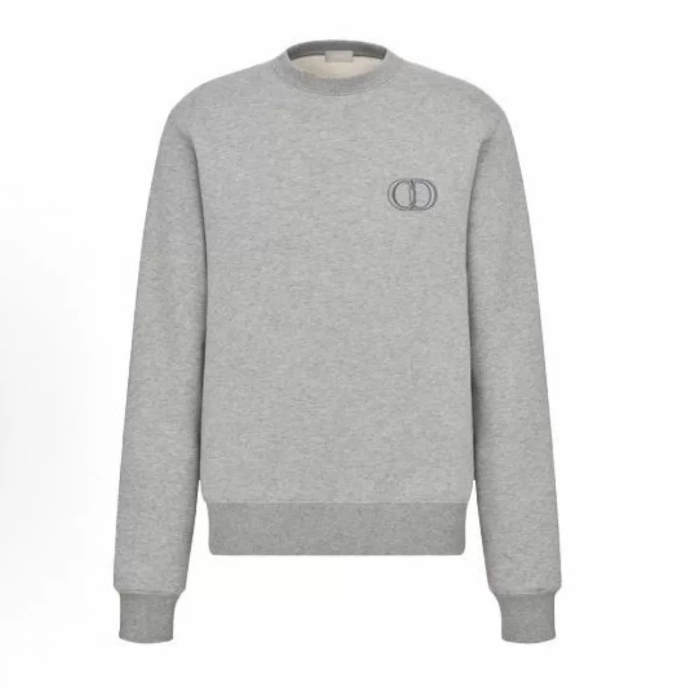 Dior Grey CD Letter Embroidered Combed Cotton Hooded Sweater