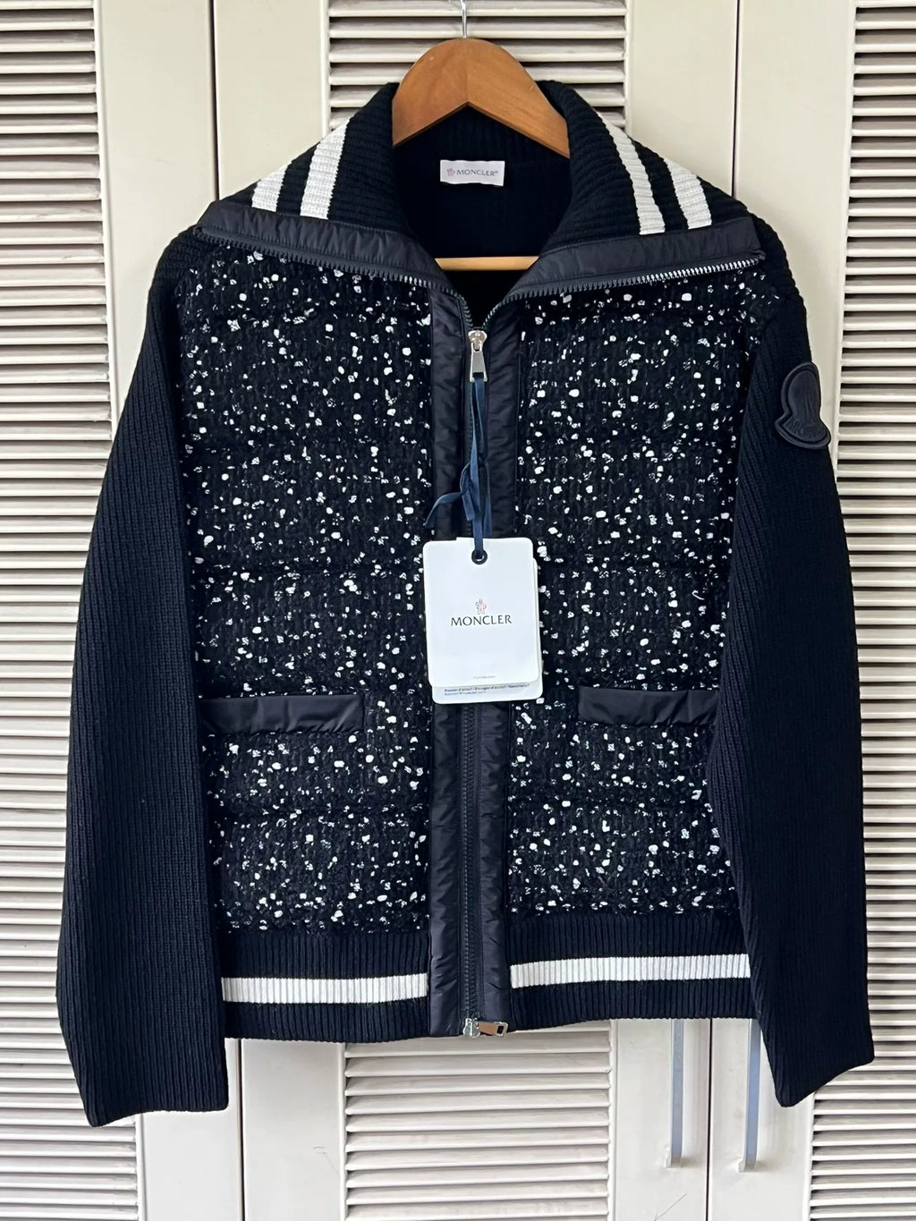 Moncler Cardigan Knit-Panel Down Jacket