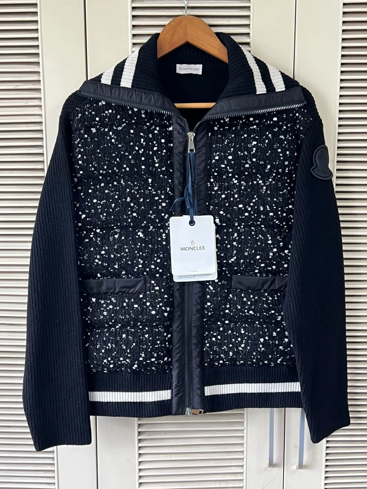 Moncler Cardigan Knit-Panel Down Jacket