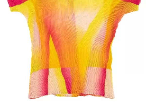 Issey Miyake Vintage Pink Yellow Geometric Pleated Top