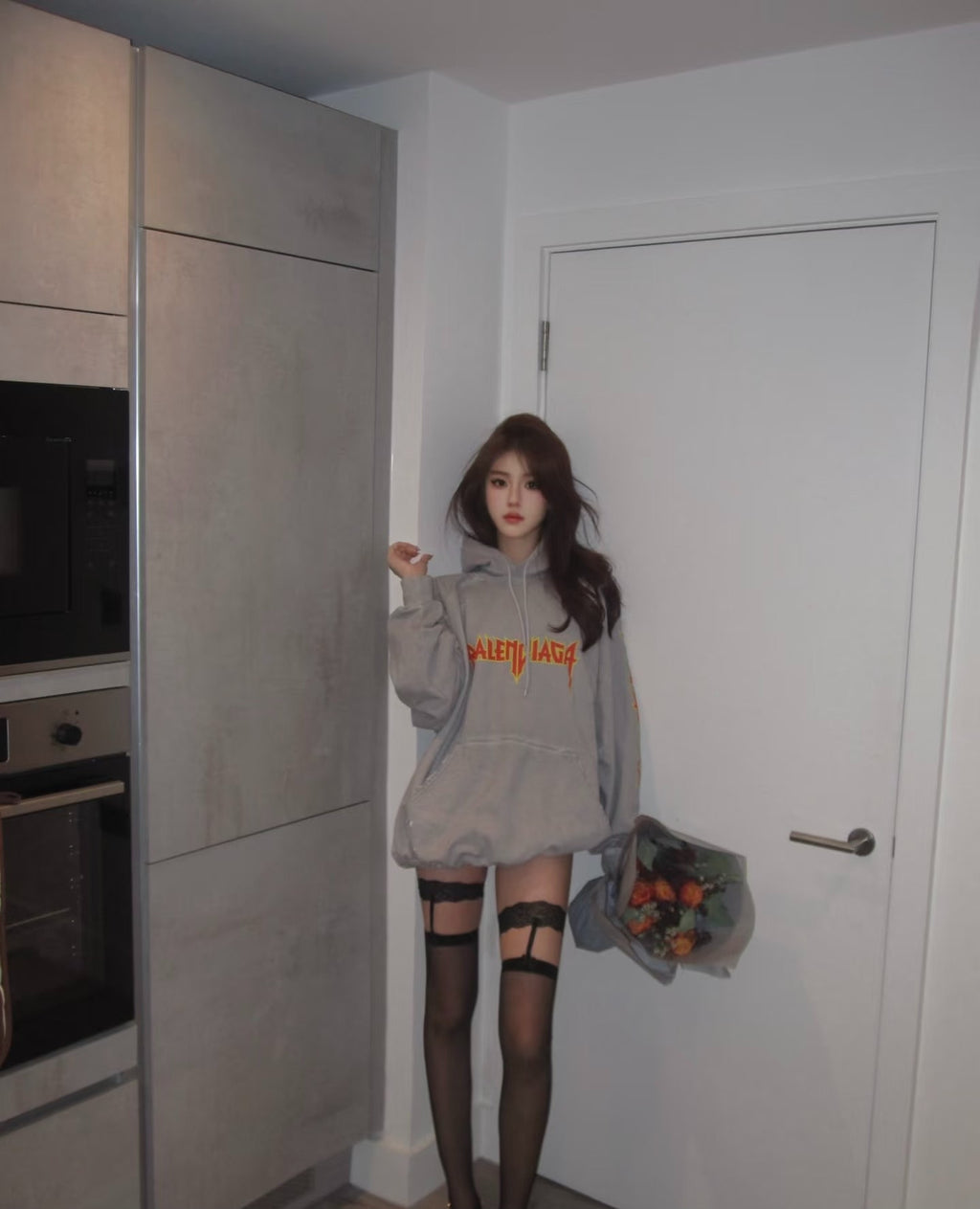 Balenciaga Paris Flame Band Gray Hoodie