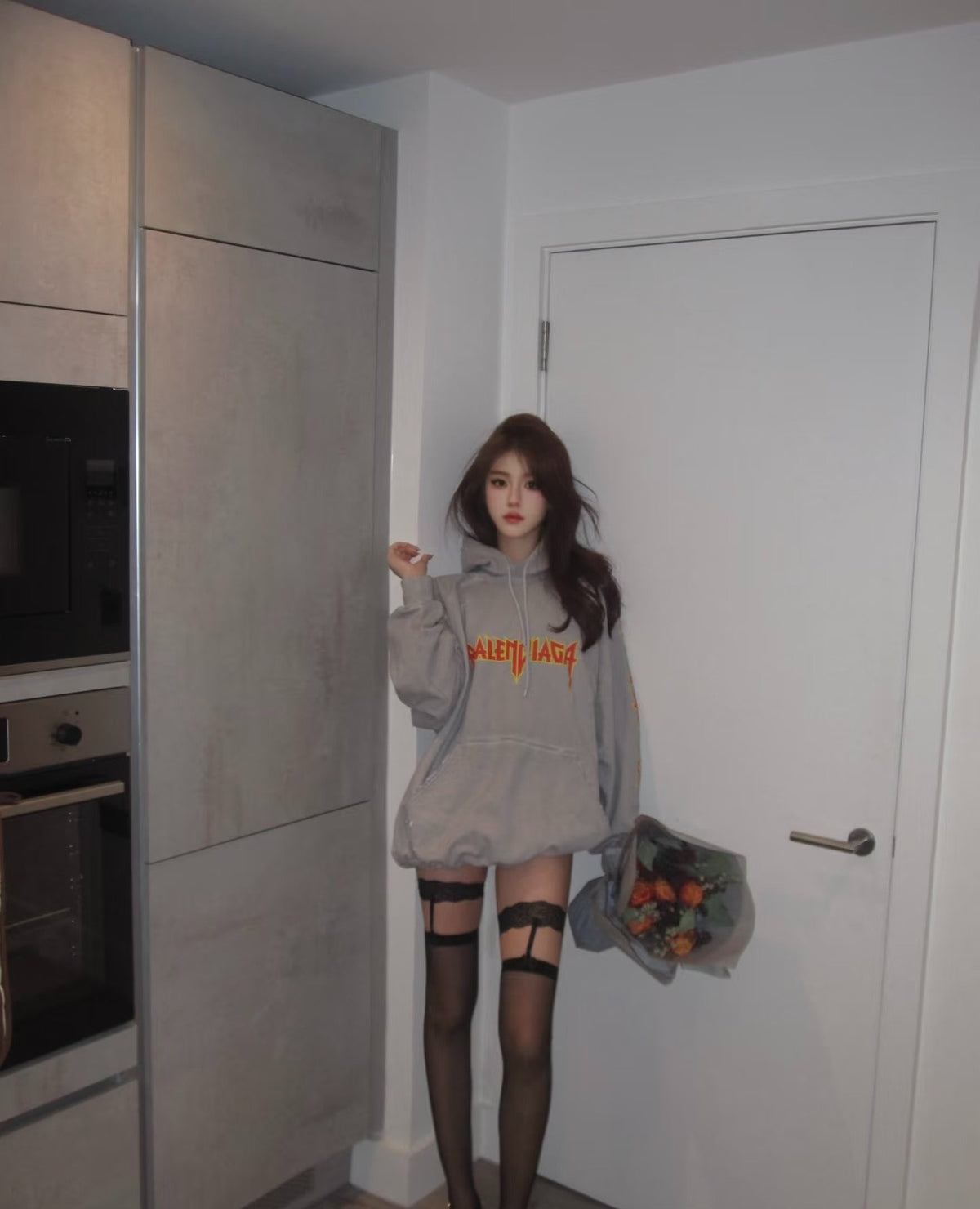 Balenciaga Paris Flame Band Gray Hoodie