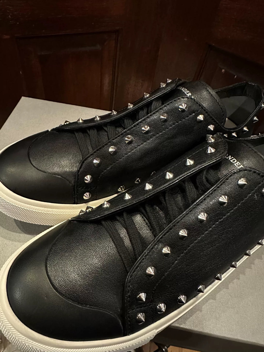 Alexander McQueen Black Studded Hidden Lace Low-Top Calfskin Sneakers