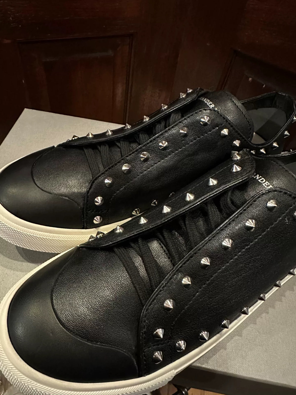Alexander McQueen Black Studded Hidden Lace Low-Top Calfskin Sneakers