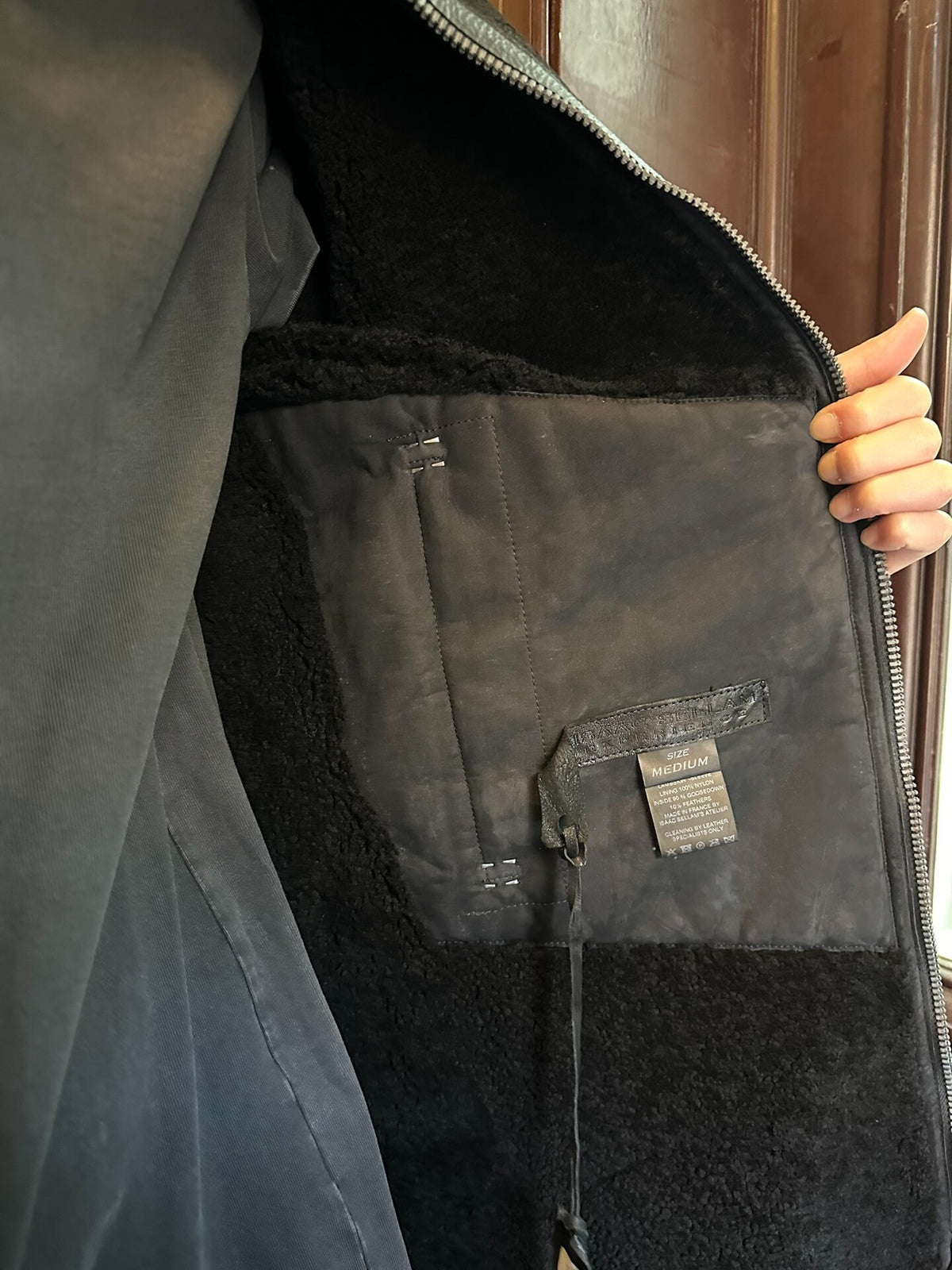 Isaac Sellam Black Lambskin Hooded Coat With Down-Filled Sleeves