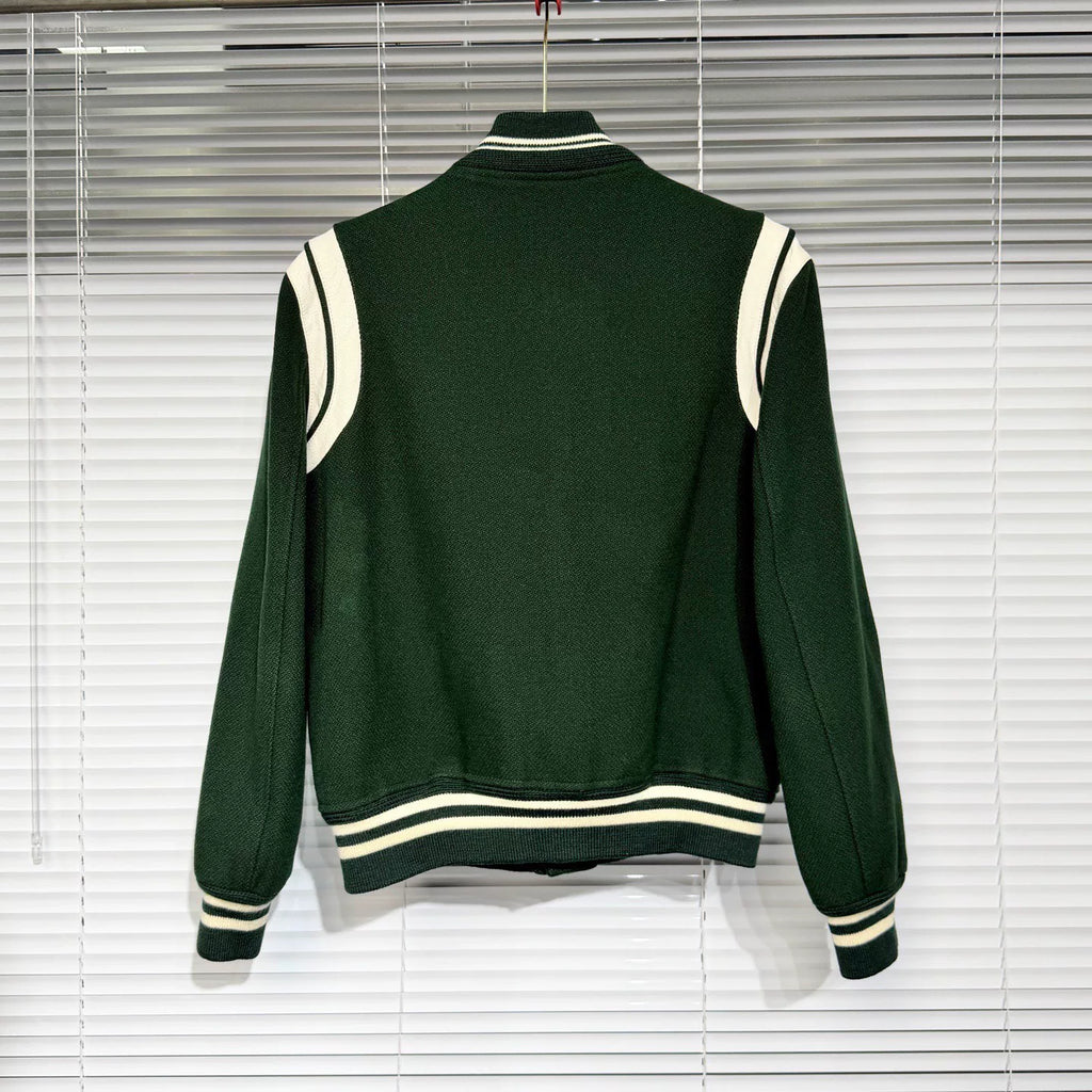 Saint Laurant Varsity Wool Teddy Green Jacket
