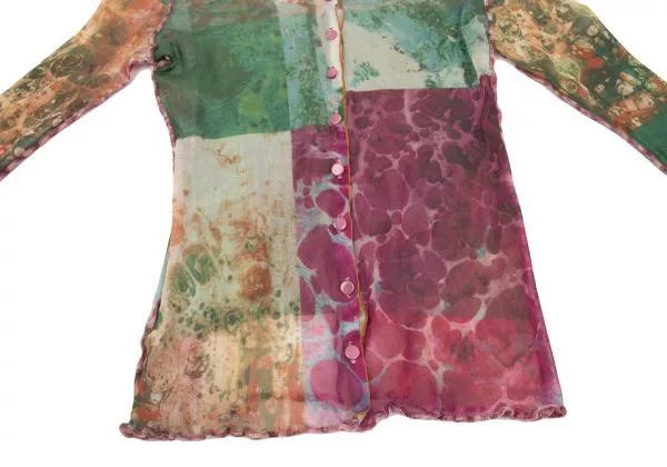 Jean Paul Gaultier Vintage Green Mottled Print Mesh Top