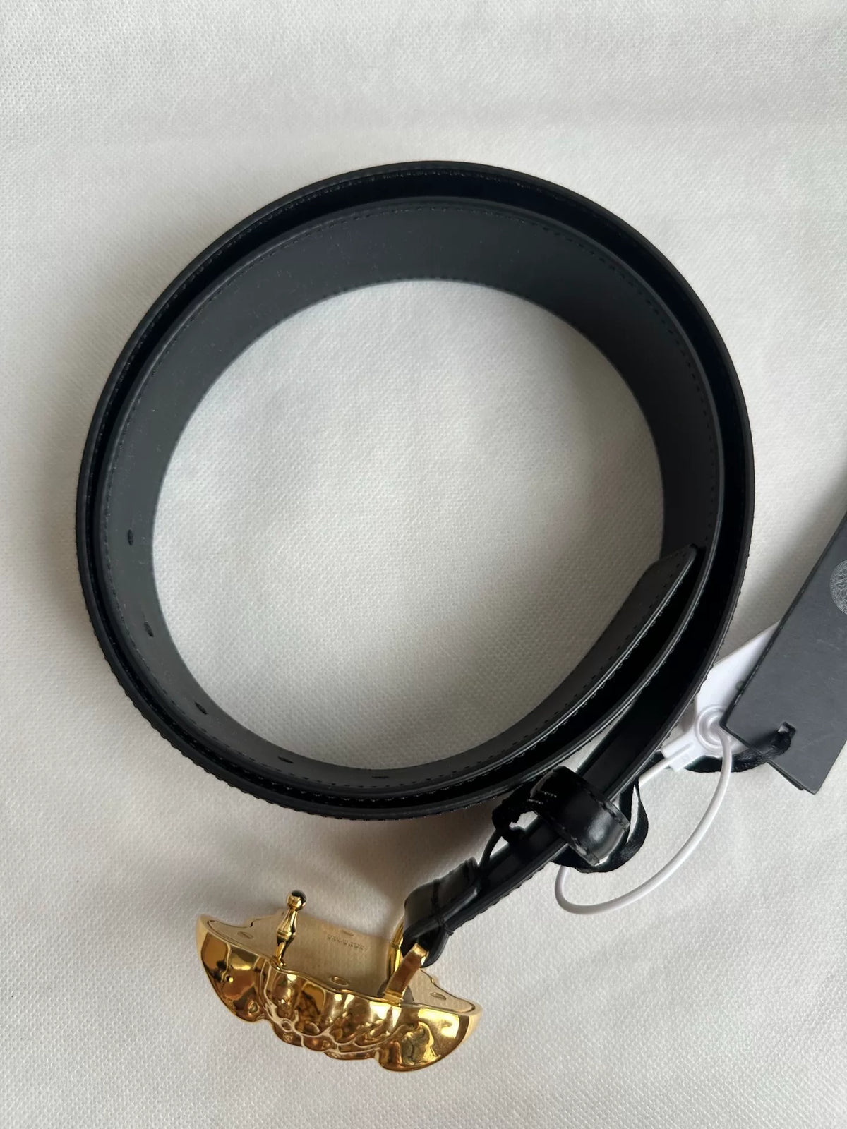 Versace Black Medusa Head Gold Buckle Leather Belt