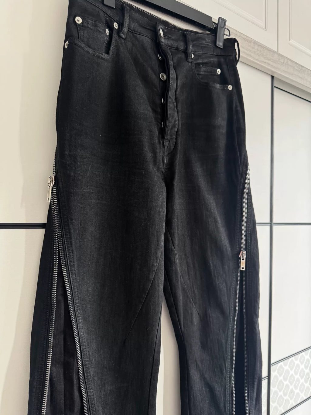 Rick Owens banana zip-up style waxed finish pants