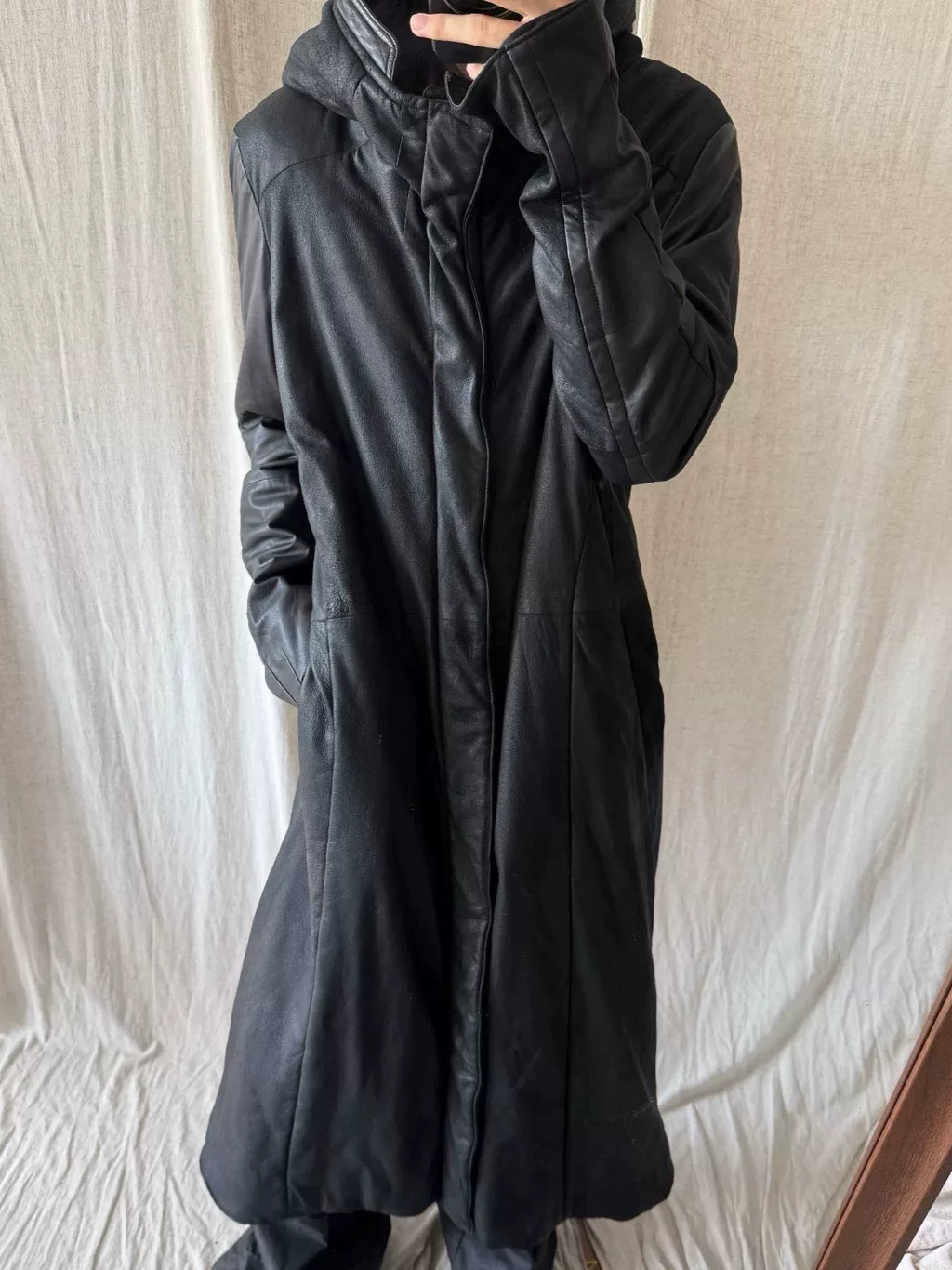 Julius AW12 Runway Hooded Lambskin Long Coat