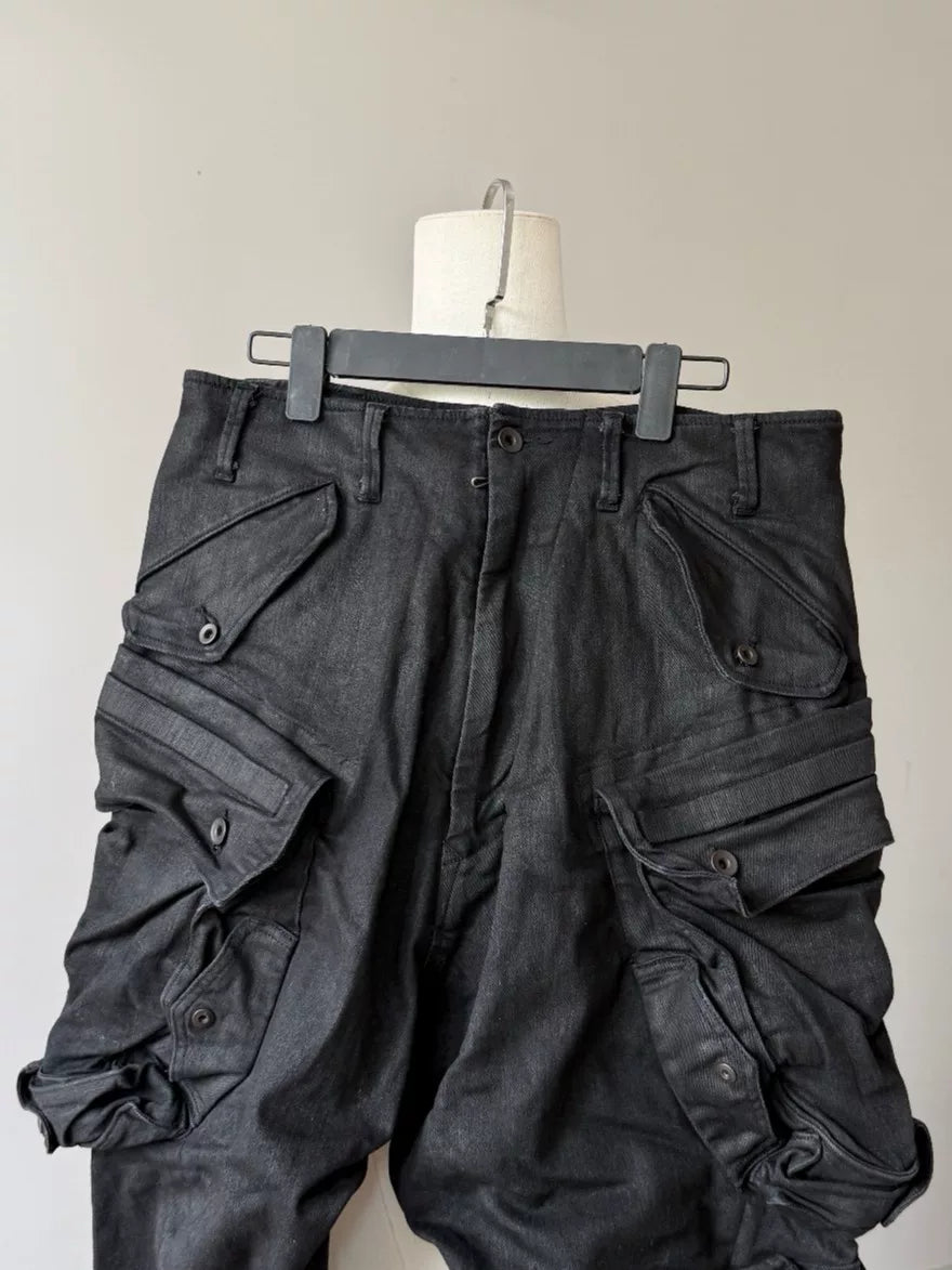Julius FW20 Black Gas Mask Wax Coated Denim Pants