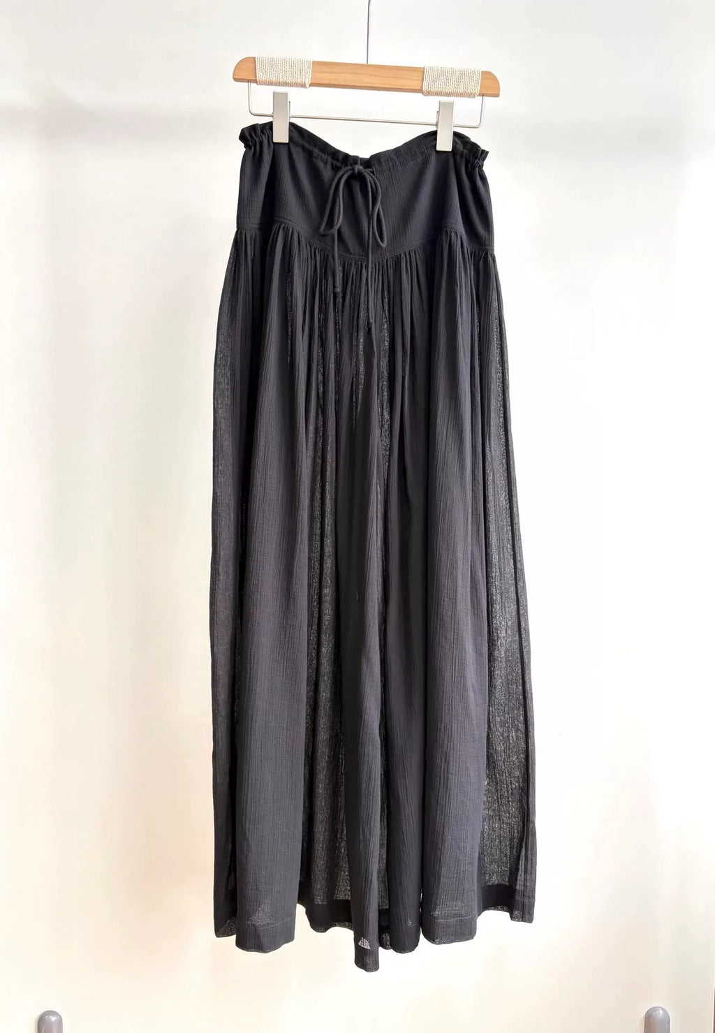 The Row Black Drawstring Pleated Cotton Trousers