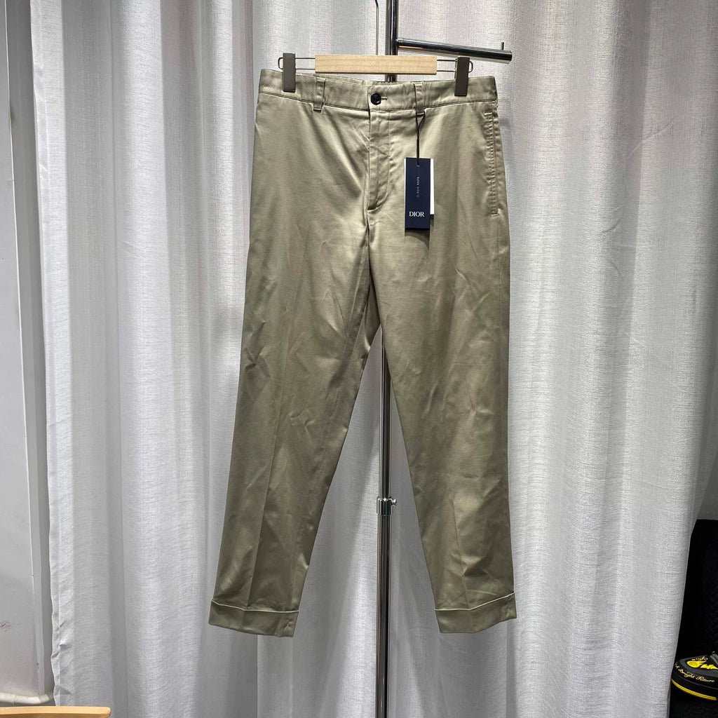 Dior CD Logo Embroidered Cotton Khaki Pants