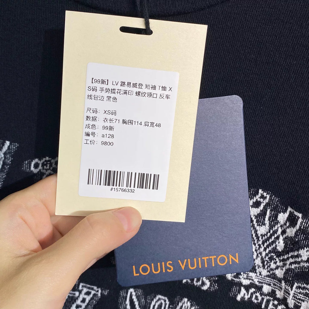 Louis Vuitton Gesture Jacquard All-Over Print Black Short Sleeve T-Shirt