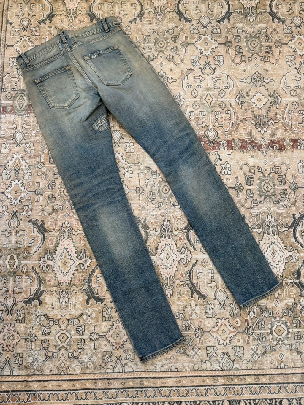 Saint Laurent Hedi era d02 heavily distressed patchwork jeans