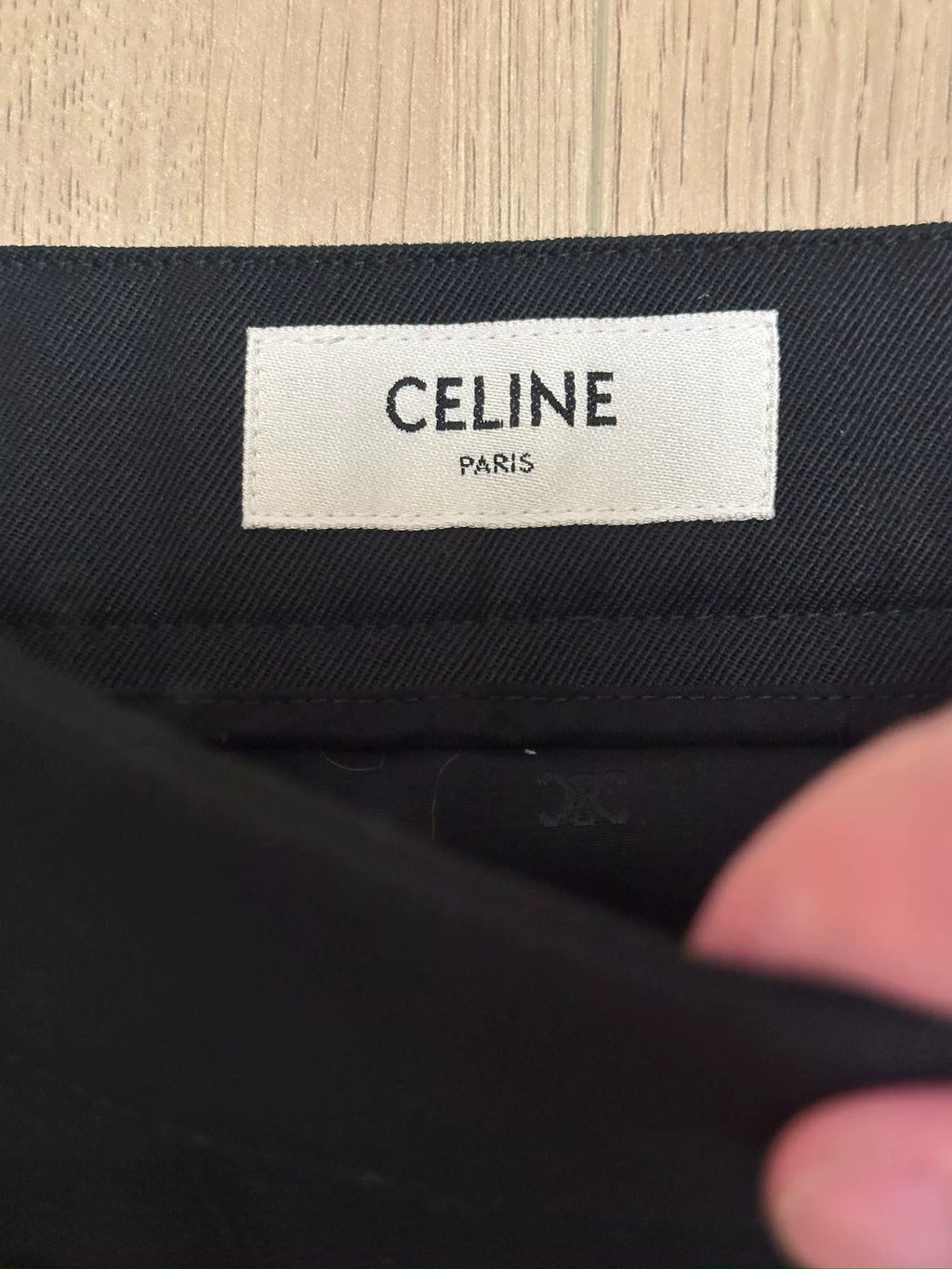 Celine Black Carriage Logo Gold Chain Wool Skirt