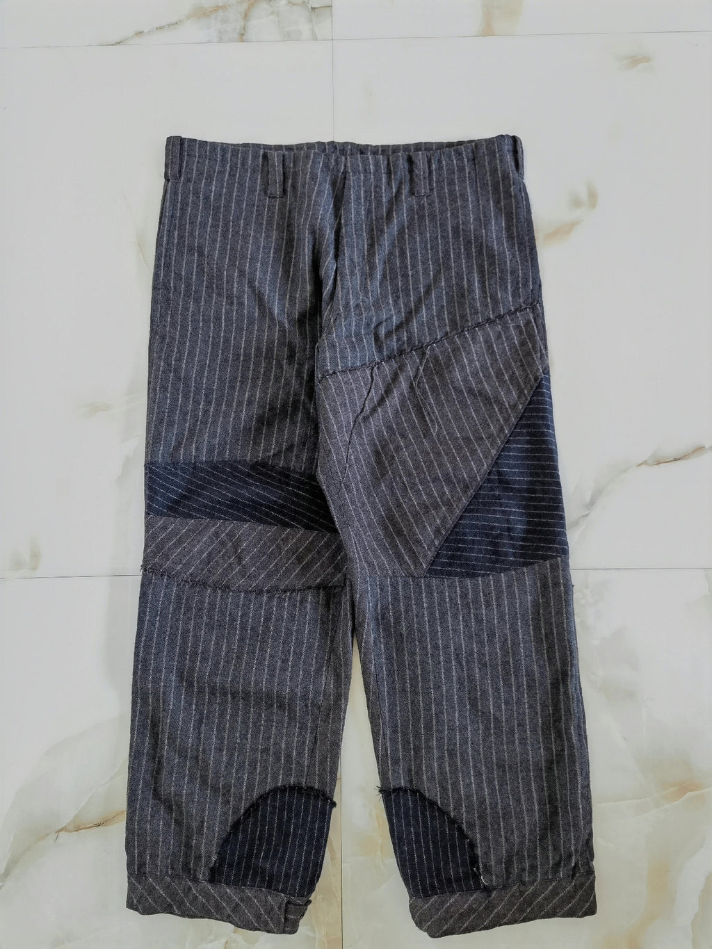 Yohji Yamamoto wool distressed patchwork triple-wear trousers