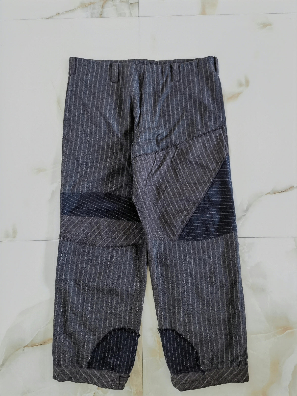 Yohji Yamamoto wool distressed patchwork triple-wear trousers