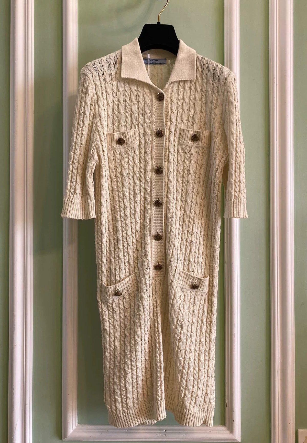 Prada Off-White Cable Knit Cotton Dress